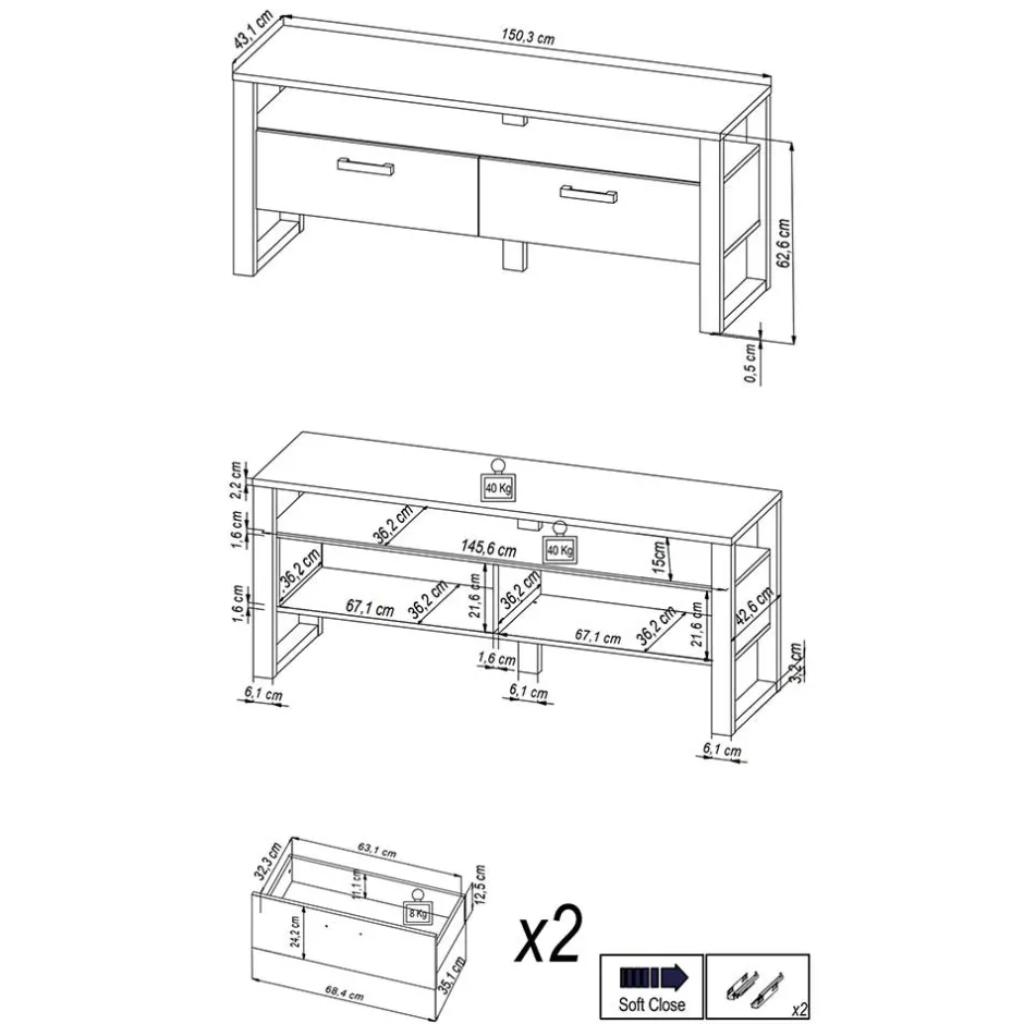 Pharao24 TV Lowboard klein Besi> Fernsehtische|Lowboards
