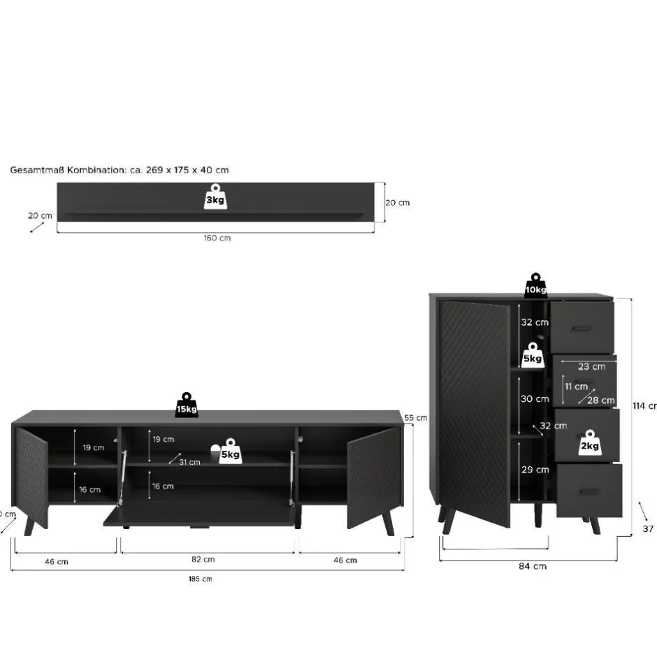 Moderne Wohnwände|Wohnwand 250 Cm*Pharao24 TV Wohnwand Ratisca