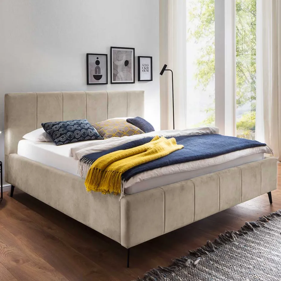 Pharao24 Velours Polsterbett Beige Sonna> Doppelbetten|Funktionsbetten