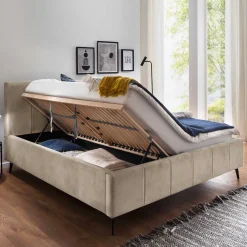 Pharao24 Velours Polsterbett Beige Sonna><noscript><img width=