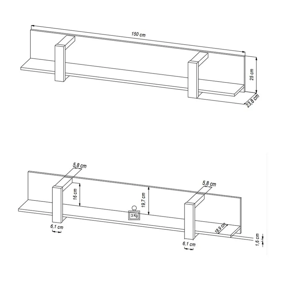 Pharao24 Wandboard Besi> Wohnzimmerregale|Hängeregale
