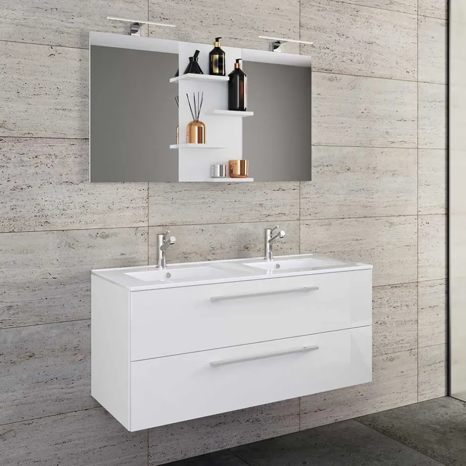 Badmöbel Sets*Pharao24 Waschplatz Set weiß 2 Personen Dango