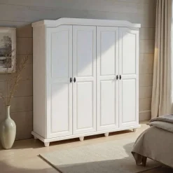 Massivholzmöbel|Drehtürenschränke*Pharao24 Weißer Kleiderschrank Pasterra