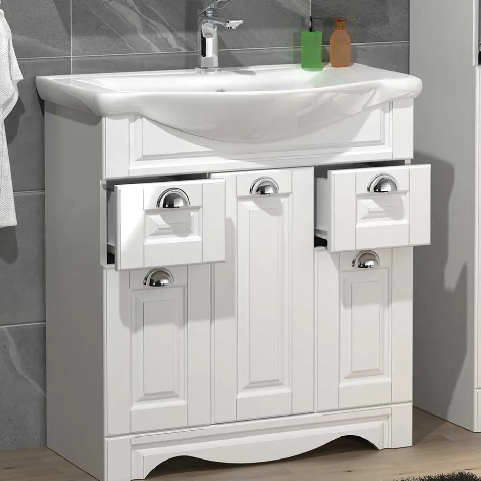 Waschbeckenunterschränke|Bad Unterschränke*Pharao24 Weißer Waschbeckenschrank Exmadura