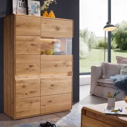 Pharao24 Wildeiche Highboard Eridia> Esszimmerkommoden|Wohnzimmerkommoden