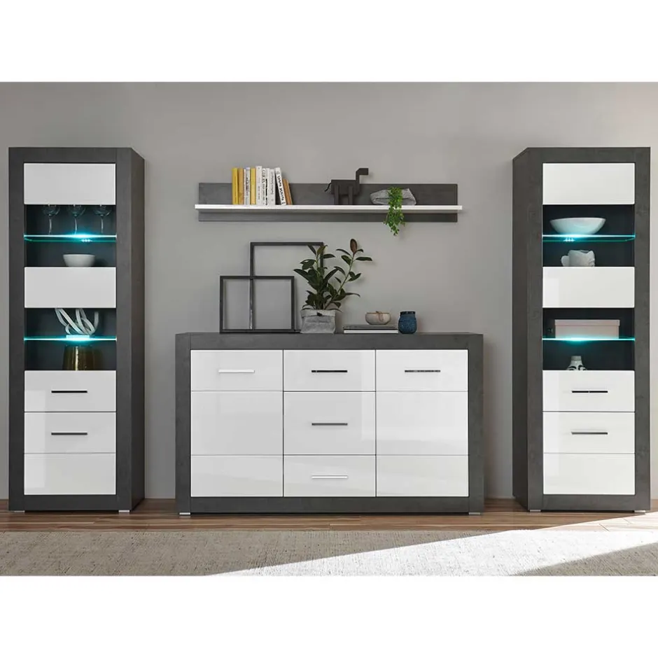 Wohnwand 300 Cm|Hochglanz Wohnwände*Pharao24 Wohnwand Jains