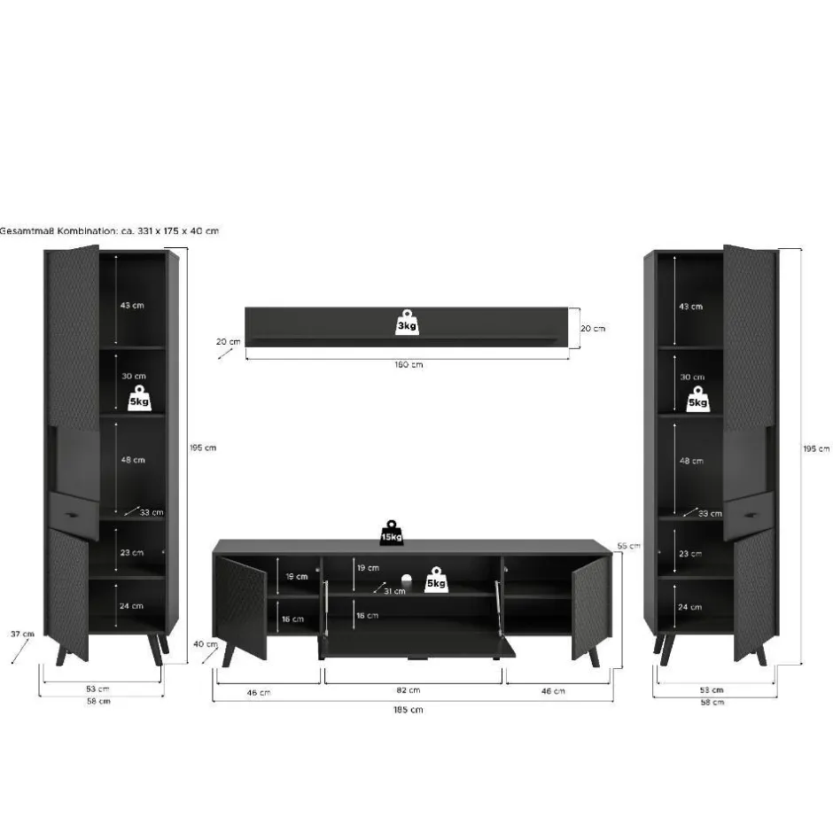 Pharao24 Wohnwand modern Ratisca> Moderne Wohnwände|Wohnwand 300 Cm