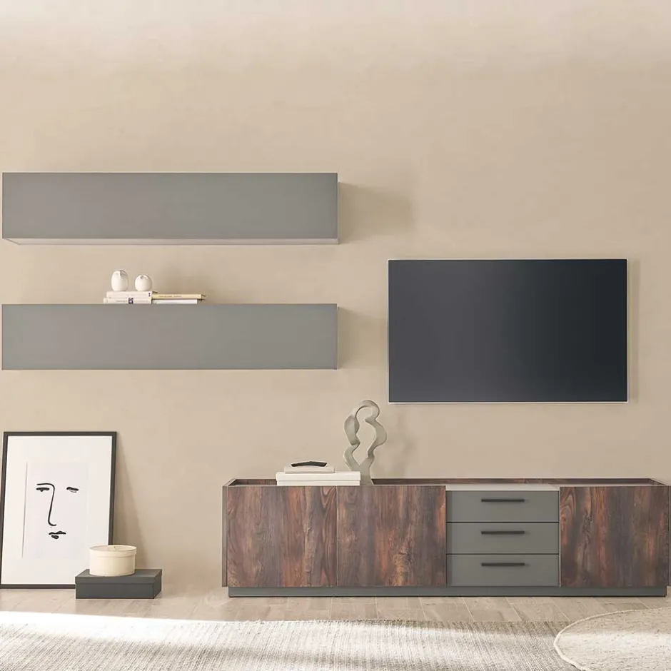 Moderne Wohnwände|Wohnwand 350 Cm*Pharao24 Wohnwand 3-teilig Hanniba