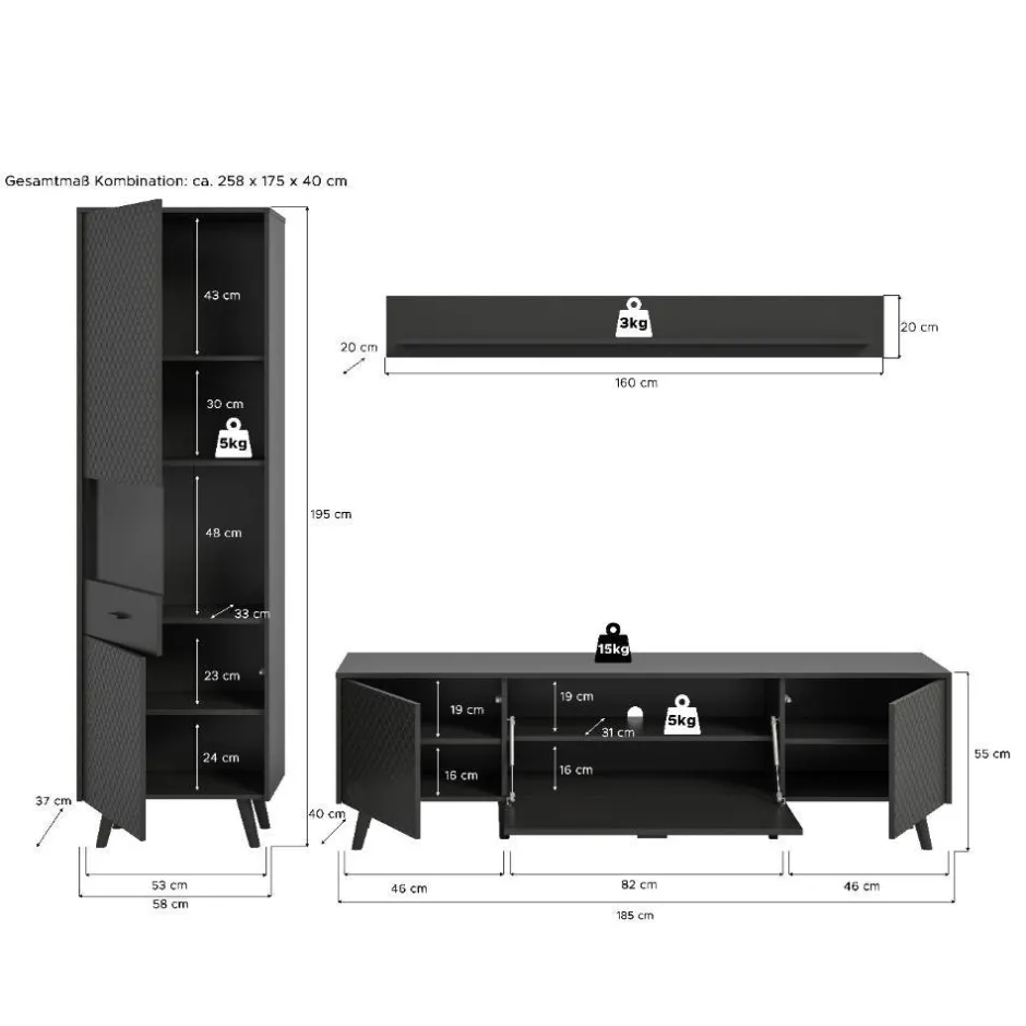 Wohnwand 250 Cm|Moderne Wohnwände*Pharao24 Wohnzimmer Anbauwand Ratisca