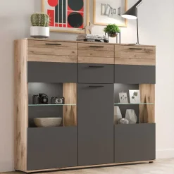 Vitrinenschrank|Wohnzimmervitrinen*Pharao24 Wohnzimmer Highboard Plestna