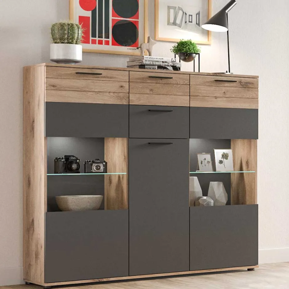Vitrinenschrank|Wohnzimmervitrinen*Pharao24 Wohnzimmer Highboard Plestna