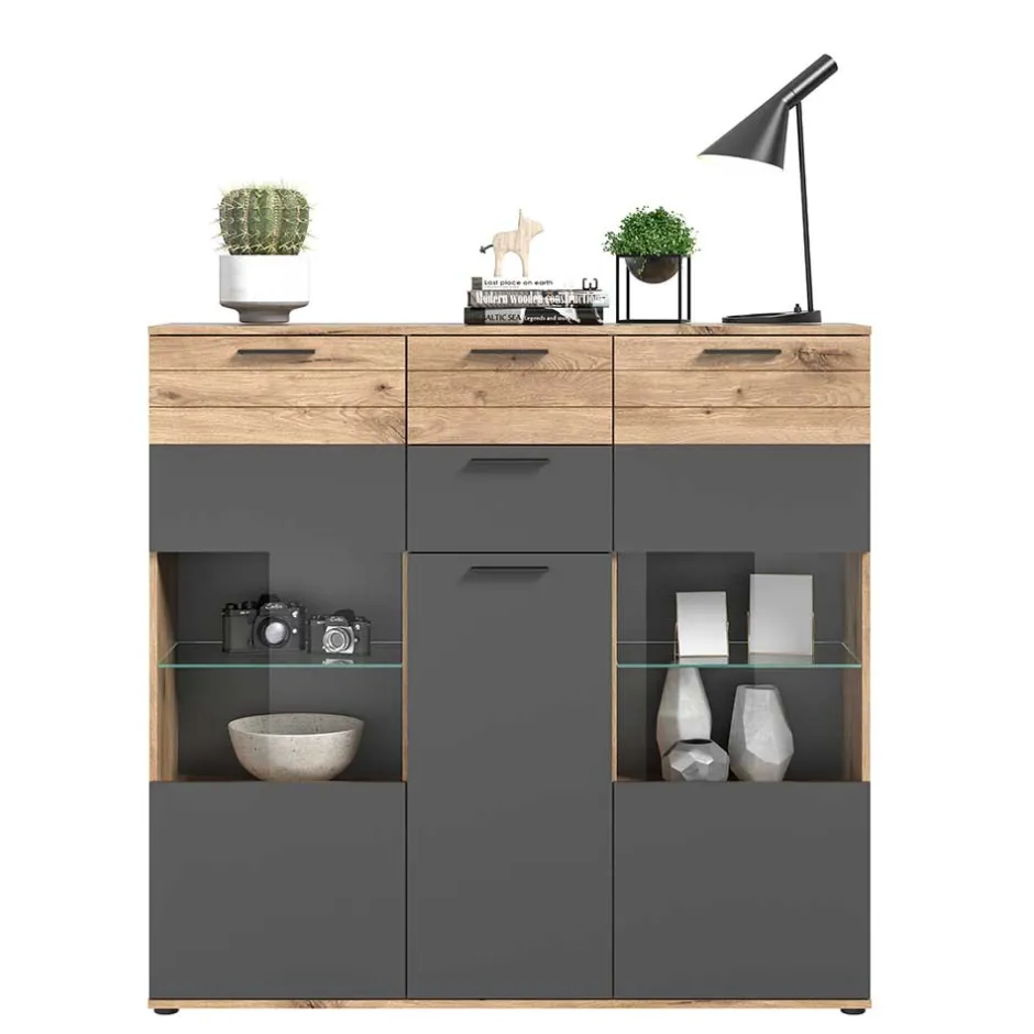 Vitrinenschrank|Wohnzimmervitrinen*Pharao24 Wohnzimmer Highboard Plestna