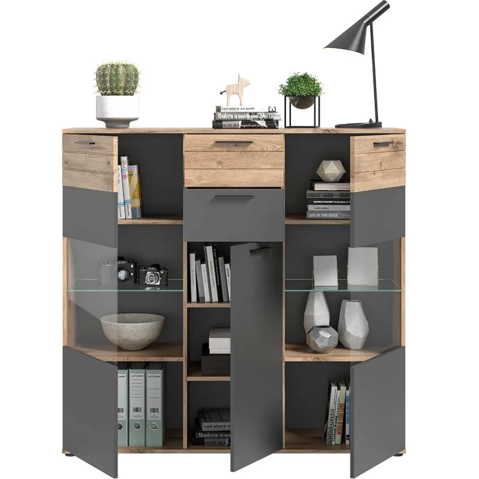 Vitrinenschrank|Wohnzimmervitrinen*Pharao24 Wohnzimmer Highboard Plestna