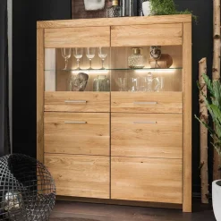Pharao24 Wohnzimmer Highboard Wildeiche Divrina> Wohnzimmerkommoden|Vitrinenschrank