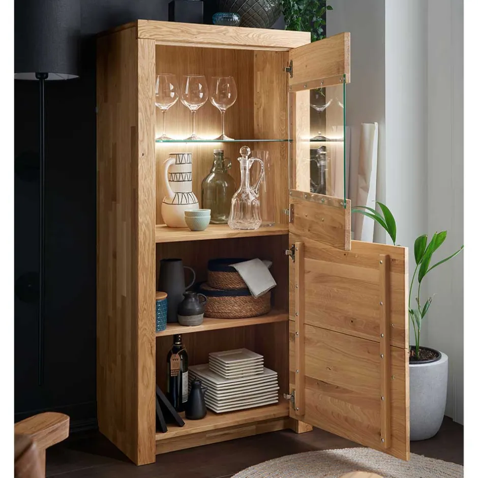 Pharao24 Wohnzimmervitrine Wildeiche Divrina> Massivholzmöbel|Vitrinenschrank