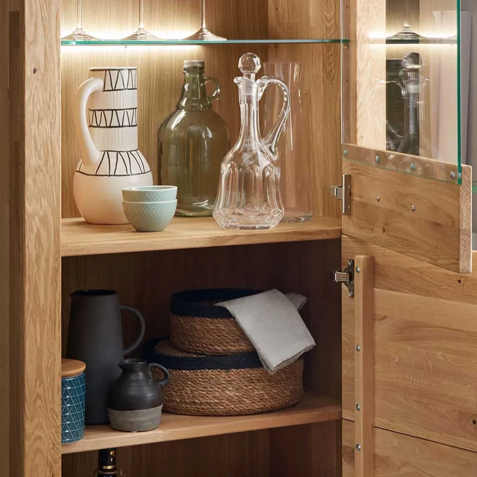 Pharao24 Wohnzimmervitrine Wildeiche Divrina> Massivholzmöbel|Vitrinenschrank