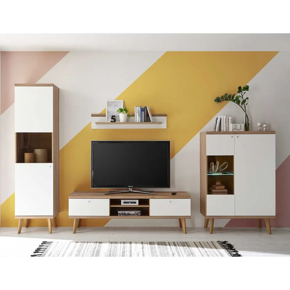 Wohnwand 300 Cm|Massivholz Wohnwände*Pharao24 Wohnzimmerwand Levanca