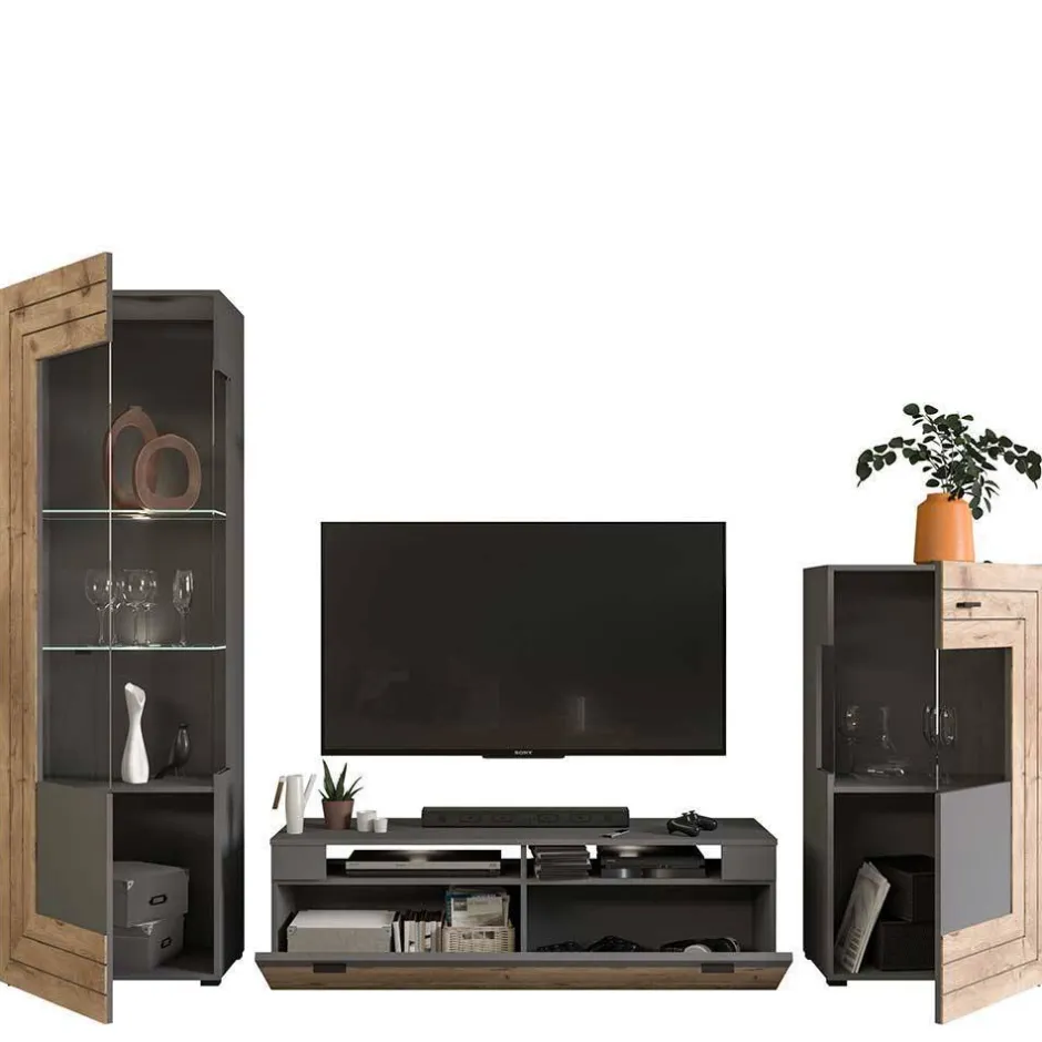 Moderne Wohnwände|Wohnwand 250 Cm*Pharao24 Wohnzimmerwand modern Contreros